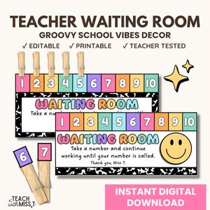 Groovy School Vibes Teacher Waiting Room Editable | Composition Theme Classroom | Editable Teacher Waiting Room Template | Classroom Visuals