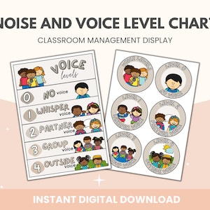 Neutral Noise and Voice Level Display Chart Bundle | Editable Voice Level Chart | Neutral classroom management | Neutral classroom decor