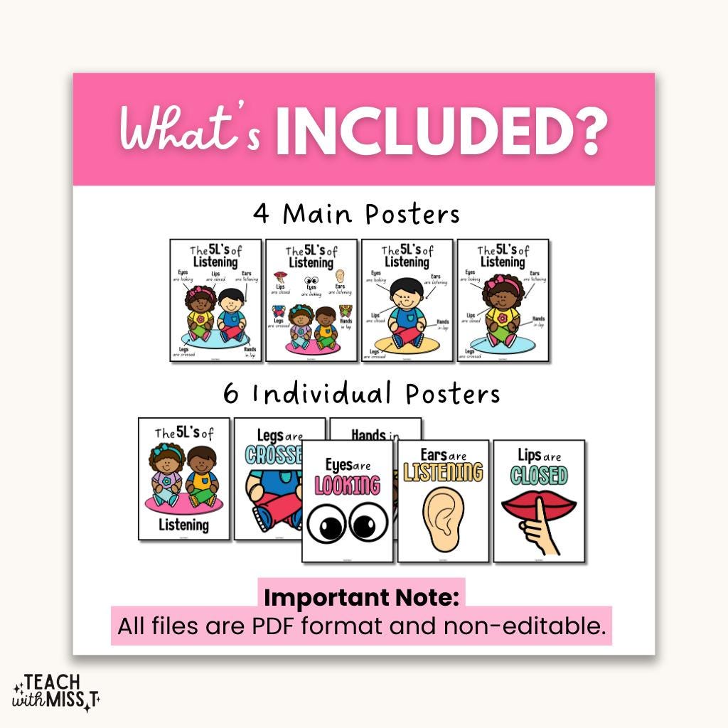 Whole Body Listening Visuals: 5l's of Listening Posters | Classroom ...