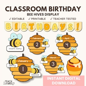 Classroom Birthday Bees Display Pack | Birthday Bulletin Board Display Bundle | Classroom Bees Theme Decor Pack | Classroom Birthday Display