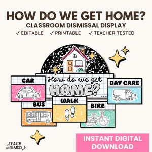 Groovy School Vibes Classroom Dismissal Chart Elementary | How Do We Get Home? Display | Classroom Management | Composition Theme Classroom