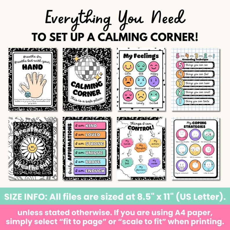 Calming Corner Poster Set: Composition Notebook Theme (digital Download ...