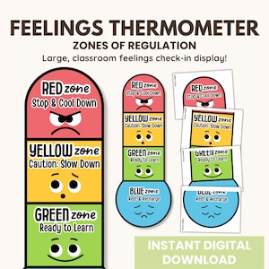 Feelings Thermometer Poster: Emotional Regulation, Calming Corner (Digital Download)