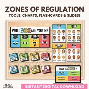 Zones of Regulation Bundle: Emotional Learning Flashcards & Charts (Digital Download
