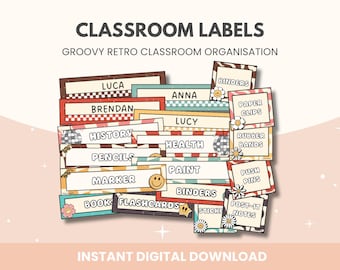 Groovy Classroom Labels: Retro Classroom Decor (Digital Download)