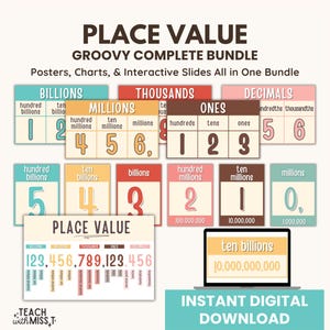 Place Value Chart Groovy Classroom Decor | Groovy Place Value Display Posters | Classroom Math Display Number Place Value