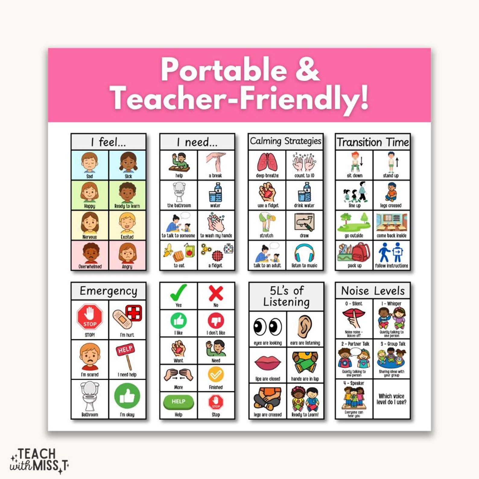 Help. Acc Visual Essential Visual Communication Boards | Classroom Management Lanyard ...