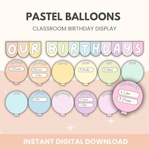 Balloons Classroom Birthday Display Bundle | Editable Classroom Birthday Bulletin Board Display | Back to School Display