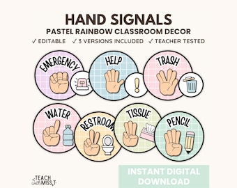 Pastel Classroom Hand Signals Posters: Calm Classroom Decor (Digital Download)