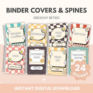 Retro Groovy Classroom Binder Covers And Spines Templates | Classroom Binder Covers and Spines | Editable Classroom Organisation
