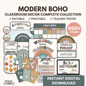 Minimalist Boho Classroom Display Bundle | Editable Classroom Decor Bundle | Classroom Display Package | Classroom Decor Bundle | Printable