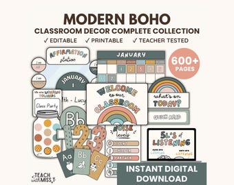 Minimalist Boho Classroom Decor Bundle| Editable Classroom Printables | Complete Collection | Mega Bundle | Classroom Organization