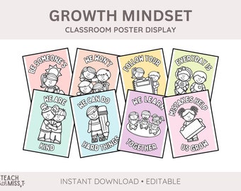 Growth Mindset Classroom Poster Bundle: Rainbow Classroom Decor (Digital Download)
