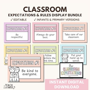 Classroom Rules Printables | Classroom Expectations Posters | Pastel Classroom Decor | Classroom Management Posters | Pastel Bulletin Board