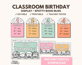 Boho Classroom Birthday Display: Spotty Classroom Decor (Digital Download)