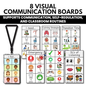 Wichtige visuelle Kommunikationstafeln | Lanyard-Karten für das Klassenmanagement | ACC-Lanyard | Visuelle Hilfsmittel für den Unterricht (Digitaler Download)