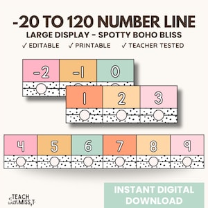 Spotty Boho Bliss Number Line | -20 to 120 Large Number Line | Boho Large Number Line | Classroom Math Display