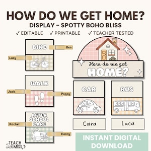 Groovy Boho Daisy Classroom How Do We Get Home? Display | Classroom Dismissal Chart