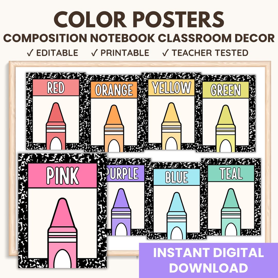 Color Composition Notebook Posters: Bright Classroom Decor (PDF ...