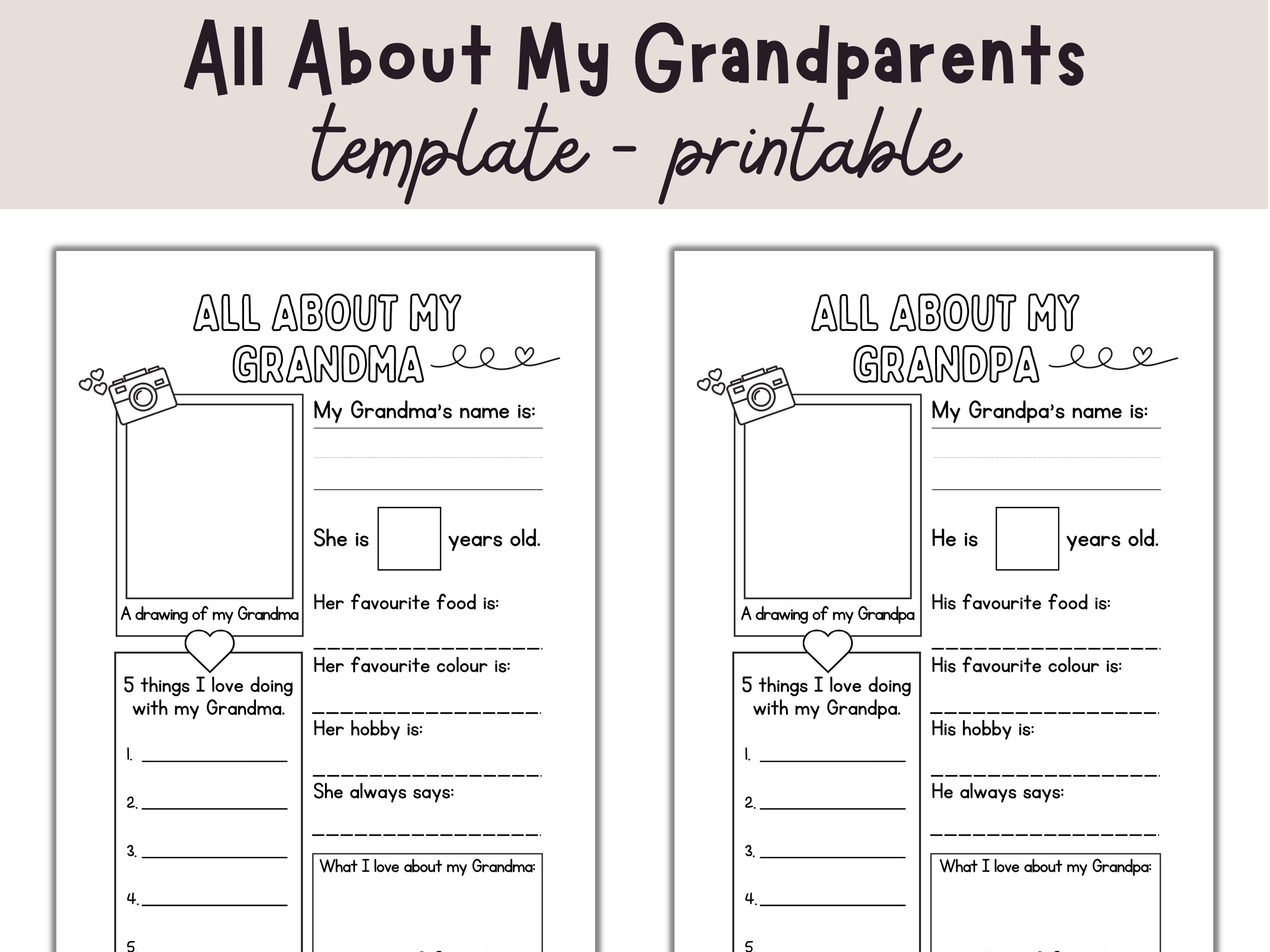 All About My Granddad Printable All About My Grandma Printable DIY ...