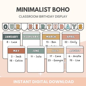 Boho Klassenzimmer Geburtstag Display Bundle | Bulletin Board Kit zum Geburtstag | Zurück zu Schule druckbar | Boho Klassenzimmer Dekor