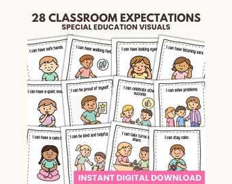 28 Classroom Expectations Visuals Posters: Special Education | Classroom Rules Posters | Special Education Visuals (Digital Download)