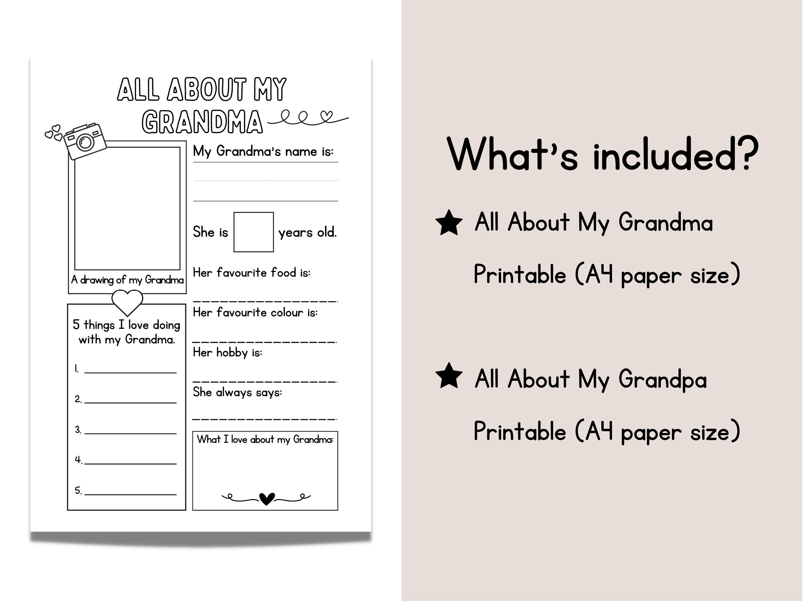 All About My Granddad Printable All About My Grandma Printable DIY ...