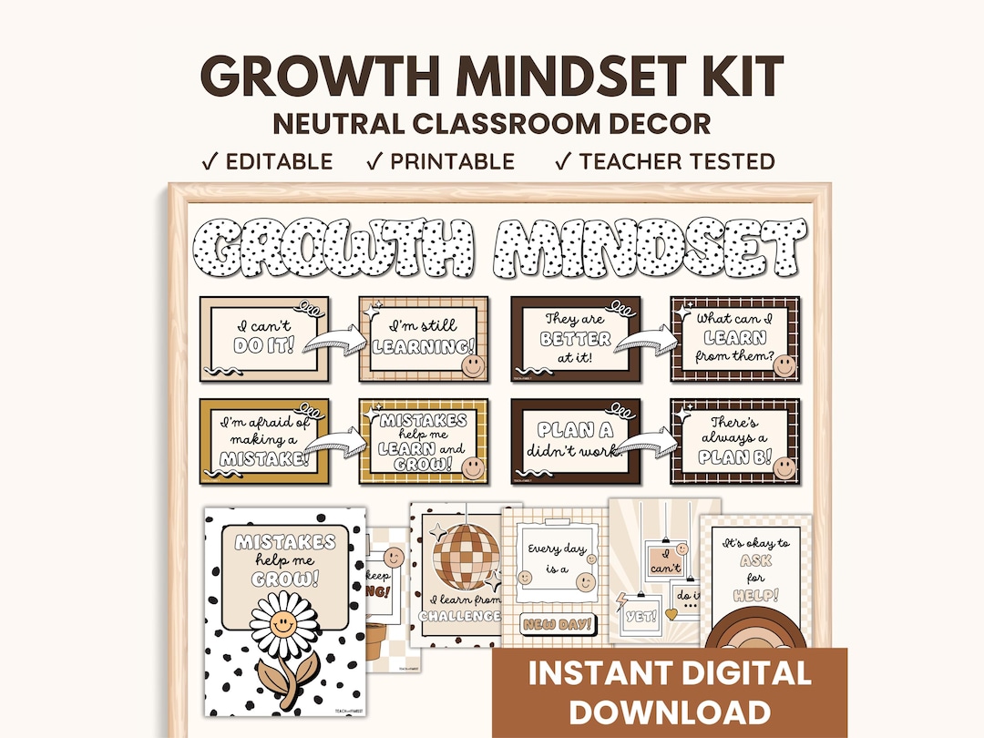 Neutral Classroom Growth Mindset | Neutral Classroom Decor Bulletin ...