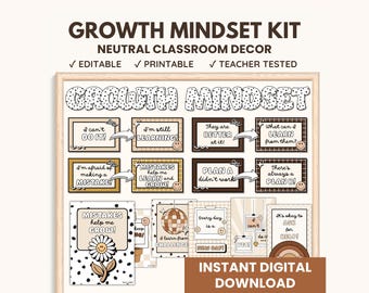 Growth Mindset Klassrumsdekor: Neutral anslagstavla (digital nedladdning)