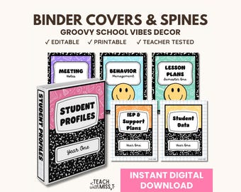 Groovy Teacher Binder Covers and Spines: Editable Classroom Organization (Digital Download)