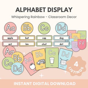 Whispering Rainbows Classroom Alphabet Bundle Display | Rainbow Classroom Word Wall Display | Rainbow Classroom Decor | Alphabet Posters