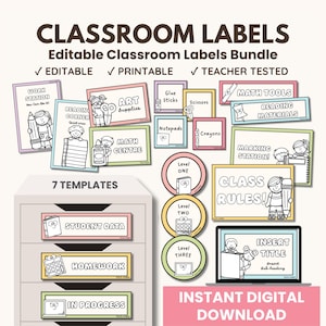 Classroom Labels | Rainbow Editable Classroom Labels Templates | Classroom Organization Decor | Teacher Essentials | Classroom Essentials