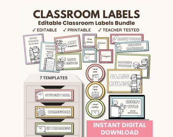 Rainbow Classroom Labels Templates: Classroom Organization (Digital Download)