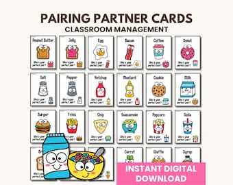 Tarjetas de compañeros de clase / Recursos para la gestión de maridajes en el aula / Tarjetas de maridaje de alimentos (descarga digital)