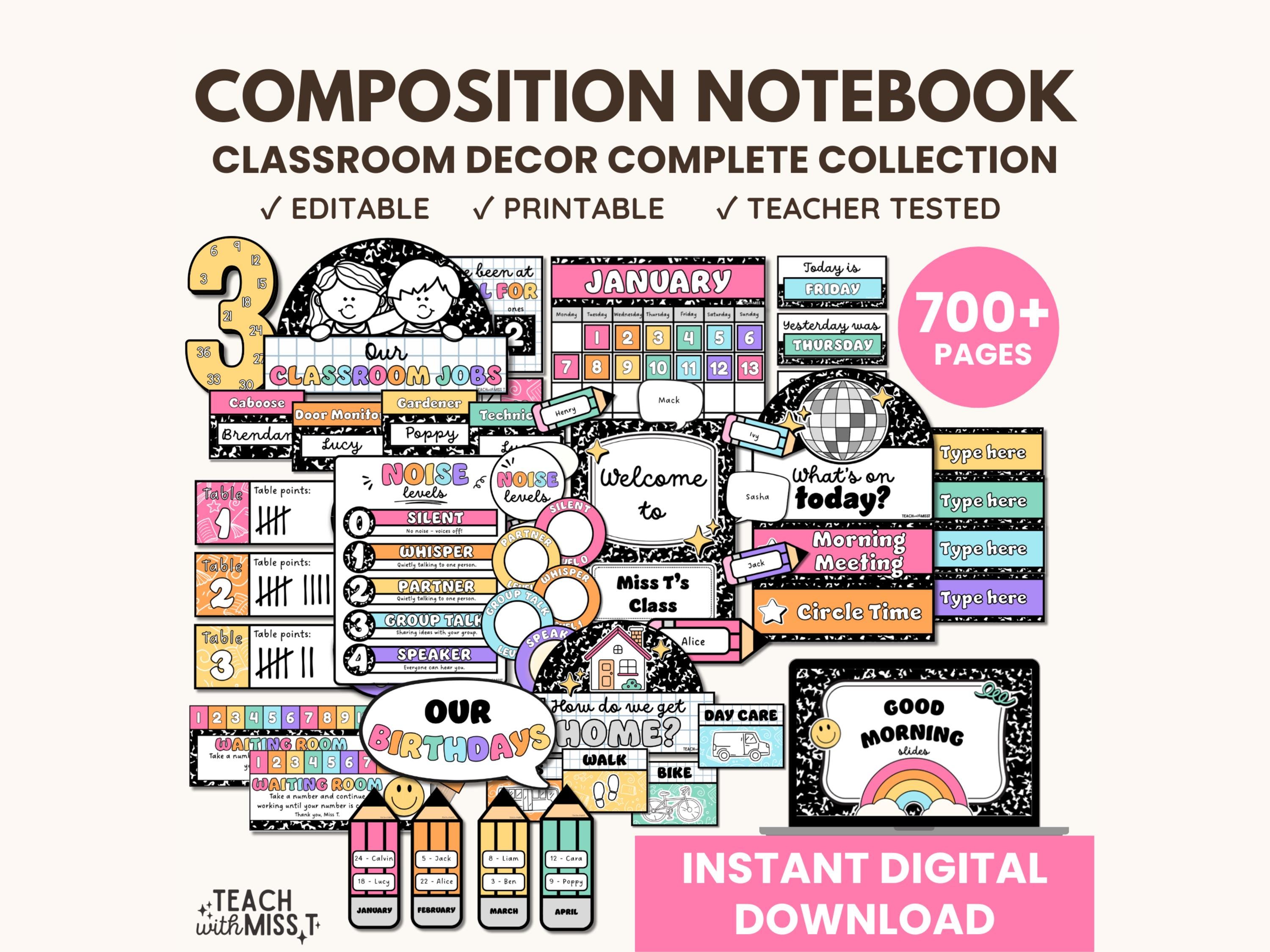 Composition Notebook Classroom Decor Bundle | Editable Classroom ...