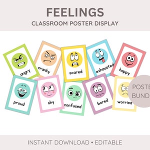 Feelings Posters for Kids, Emotions Flashcards for Kids, Classroom Feelings Decor, Feelings Educational Wall Prints, Feelings Charts