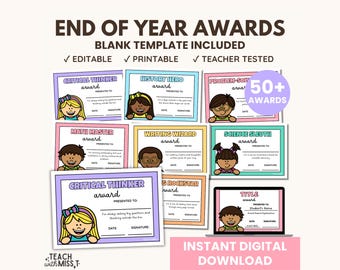 Editable End of Year Student Awards: Rainbow Certificates (Digital Download)