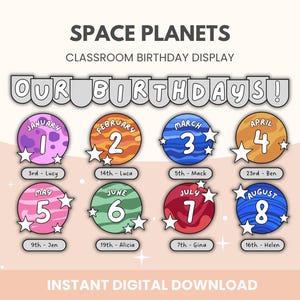 Space Planets Classroom Birthday Bulletin Board (Digital Download)