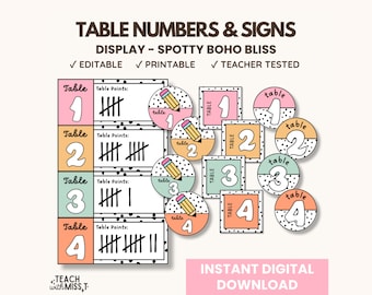 Boho Classroom Table Numbers & Signs: Classroom Management (Digital Download)