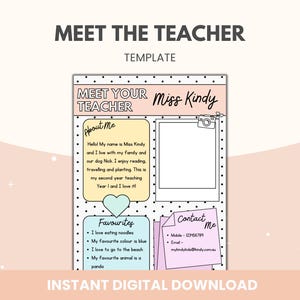 Pastel Polka Dot Meet the Teacher Editable Template | Back to School Teacher Introduction Template | Pastel Classroom Decor Printable