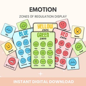 Zones of Regulation Emotion Cards for Kids | Emotion Flashcards Feelings Display | Social Emotional Learning | Self Regulation