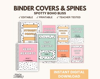 Spotty Boho Binder Covers and Spines: Editable Teacher Printables (Digital Download)