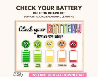 Check your Battery Bulletin Board Kit | Emotional Regulation Tools | Feelings Thermometer | School Counselor Resources