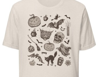 Halloween Vintage 90-tals Häxig Spöklik Skräck Pumpa Dödskalle Kuslig Spöke Fladdermus Estetisk Söt Retro Magisk Grafisk Unisex T-shirt
