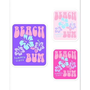Foglio di adesivi Coconut Girl Beach Bum, grafica pastello alla moda y2k 90s retrò fiore, ibisco floreale, vacanze estive, ragazze adolescenti femminili