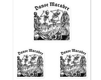 Spooky Medieval Danse Macabre Dance of the Dead for Gothic Art Lovers Medieval Historians Skeleton Stickers for Halloween, Day of the Dead