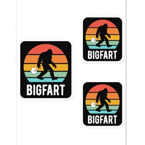 Adesivo de piada engraçada de peido do Bigfart Sasquatch, humor retrô do Pé Grande, presente para comediantes, entusiastas do Pé Grande, decalques de garrafa de água de vinil para laptop