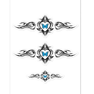 Corações voadores em adesivos de tatuagem de borboleta azul Y2K Grunge, estética Egirl para os nostálgicos Y2K Amantes do estilo Egirl Grunge