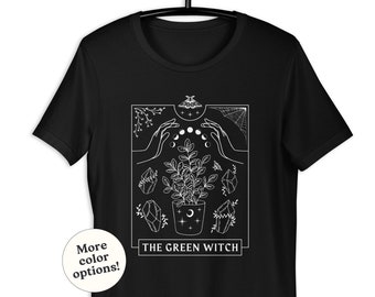 Tarot Card Green Witch T-Shirt, Plant Lover Succulent Gardening Gift, Wichy Clothes, Houseplant Witchcraft, Halloween Wicca, Mystical Occult