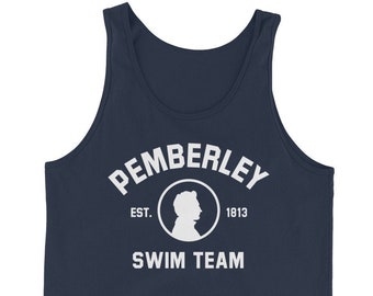 Pemberley Swim Team Fun Men Tank Top, For Jane Austen Readers, Pride and Prejudice Fans, Literature Lovers, Book Clubs, Nerdy Gift for Him